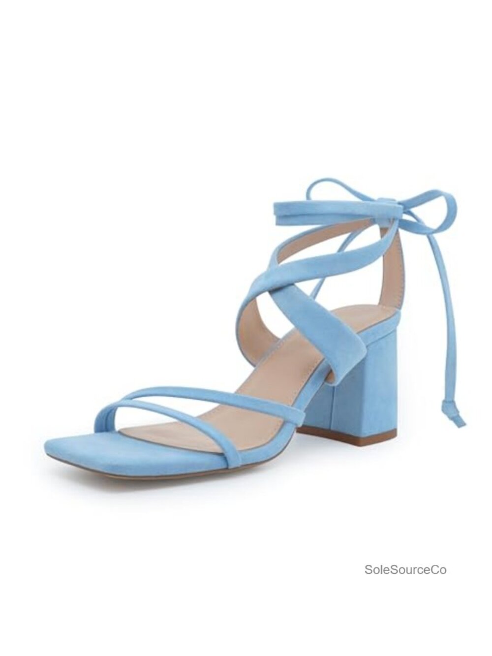 Women's Strappy Lace Up Heels Square Toe Block Sandals Ankle Wrap Dress Shoes